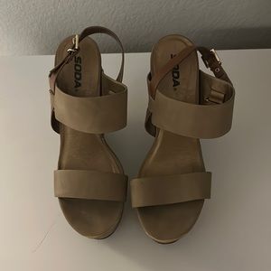 Brown and tan platform wedges size 8